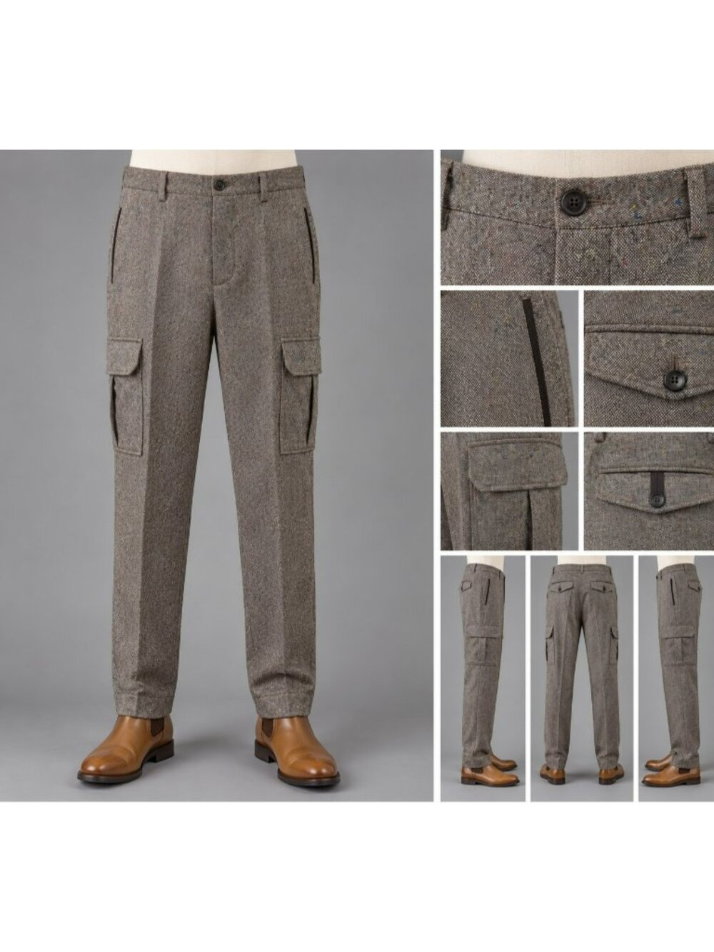 Orvis Signature Collection Donegal Tweed Wool Cargo Pants Mens 32 Brown Fleck